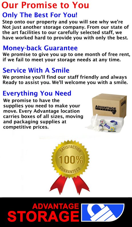 Advantage Self Storage Property Management promise to customers