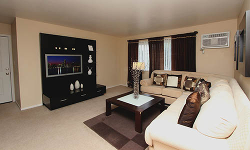 Living room at Riverstone Apartments in Bolingbrook, IL