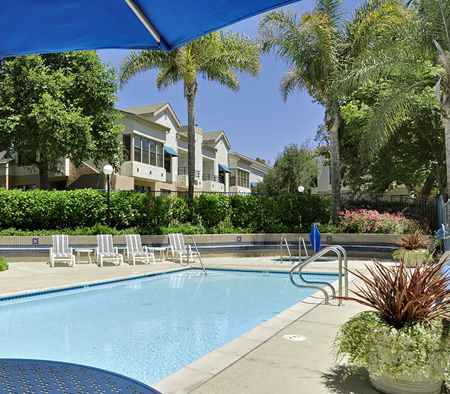Cool off in our relaxing swimming pool at Cypress Meadows Senior Apartments
