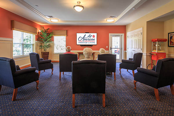 Take in a movie with friends at All American Assisted Living at Hillsborough