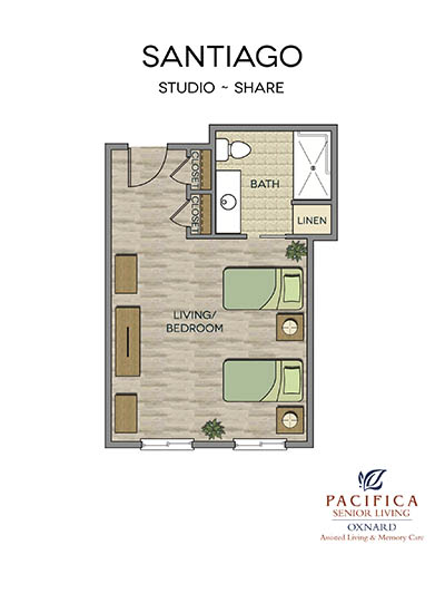 Santiago floor plan at Pacifica Senior Living Oxnard in Oxnard, CA