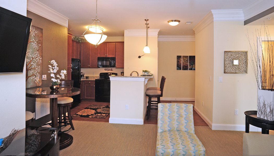 Living room and kitchen at Cambria at Cornerstone in Virginia Beach