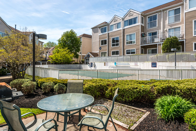 Flats at 390 Outdoor patio and Pool