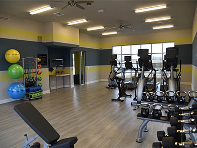 Fitness center at Springs at Kenosha Apartments in Kenosha