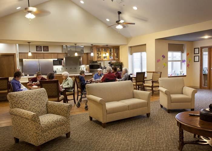 Lounge and kitchen at Glen Carr House Memory Care
