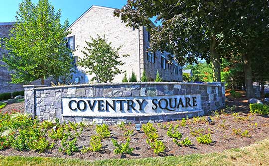 The handsome sign to Coventry Square Apartments