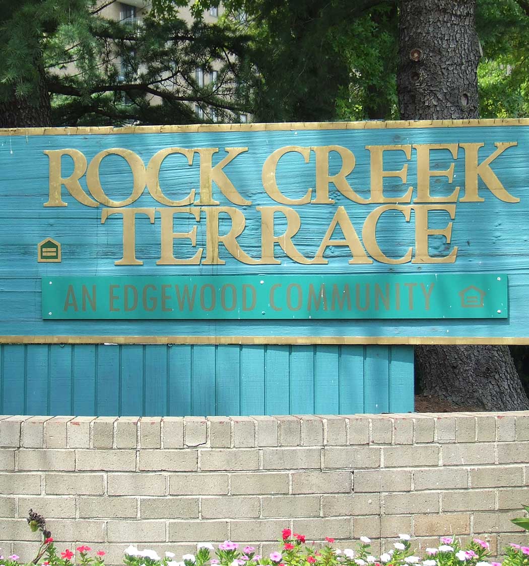 Welcome sign at Rock Creek Terrace
