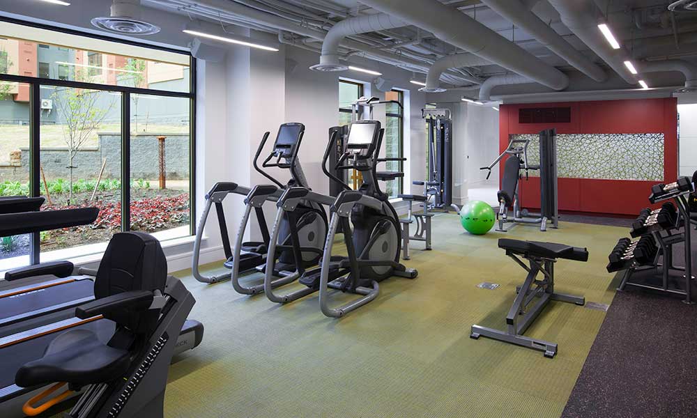 Fully equipped fitness center at Park 7 Apartments