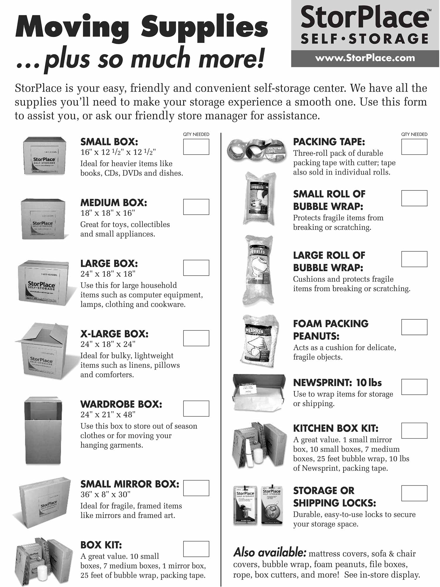 Moving supplies checklist