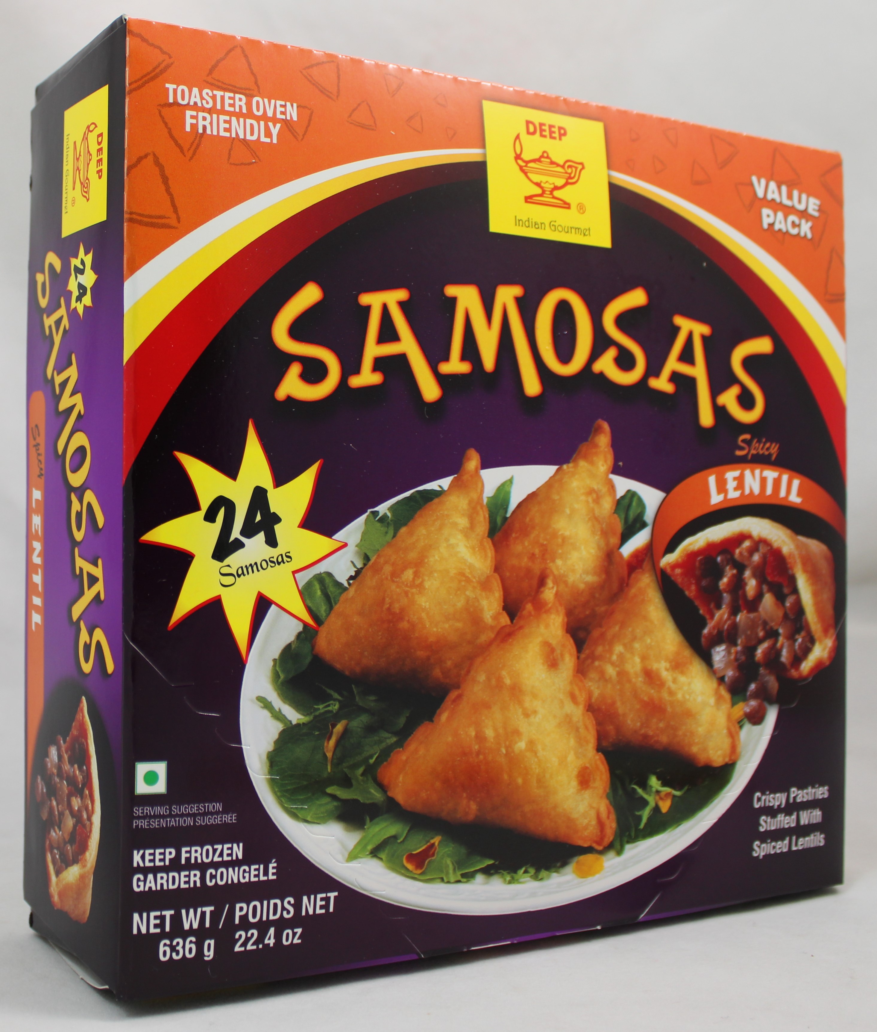 GroceryBabu - Spicy Lentil Samosas (24 pieces) (22.4oz): Frozen
