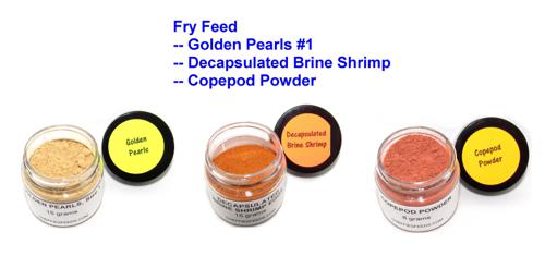 FRY FEED Powdered Golden Pearls, Copepod Powder and Decapsulated Brine Shrimp Eggs + Supplies