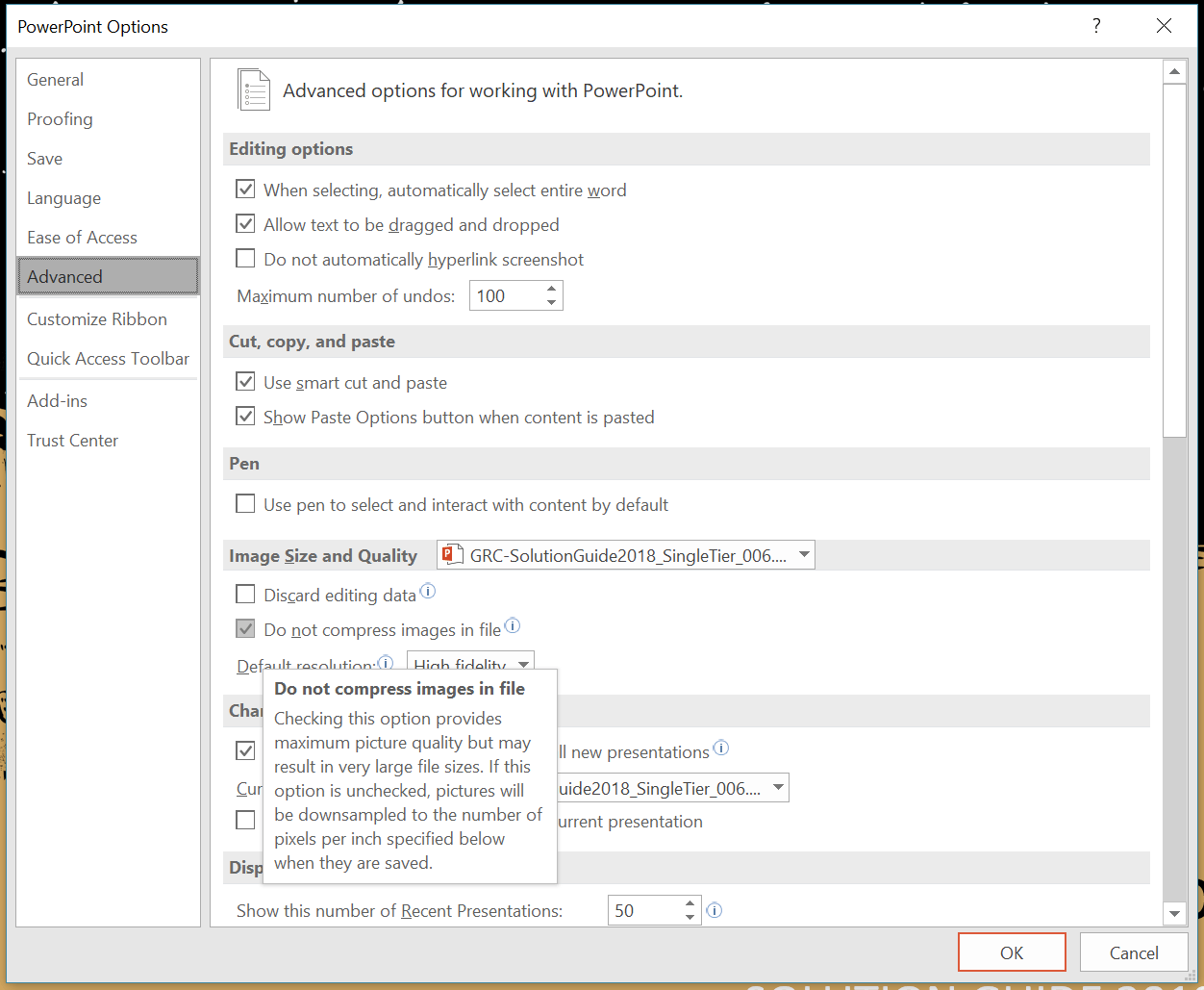 rturning off picture compression in powerpoint for mac