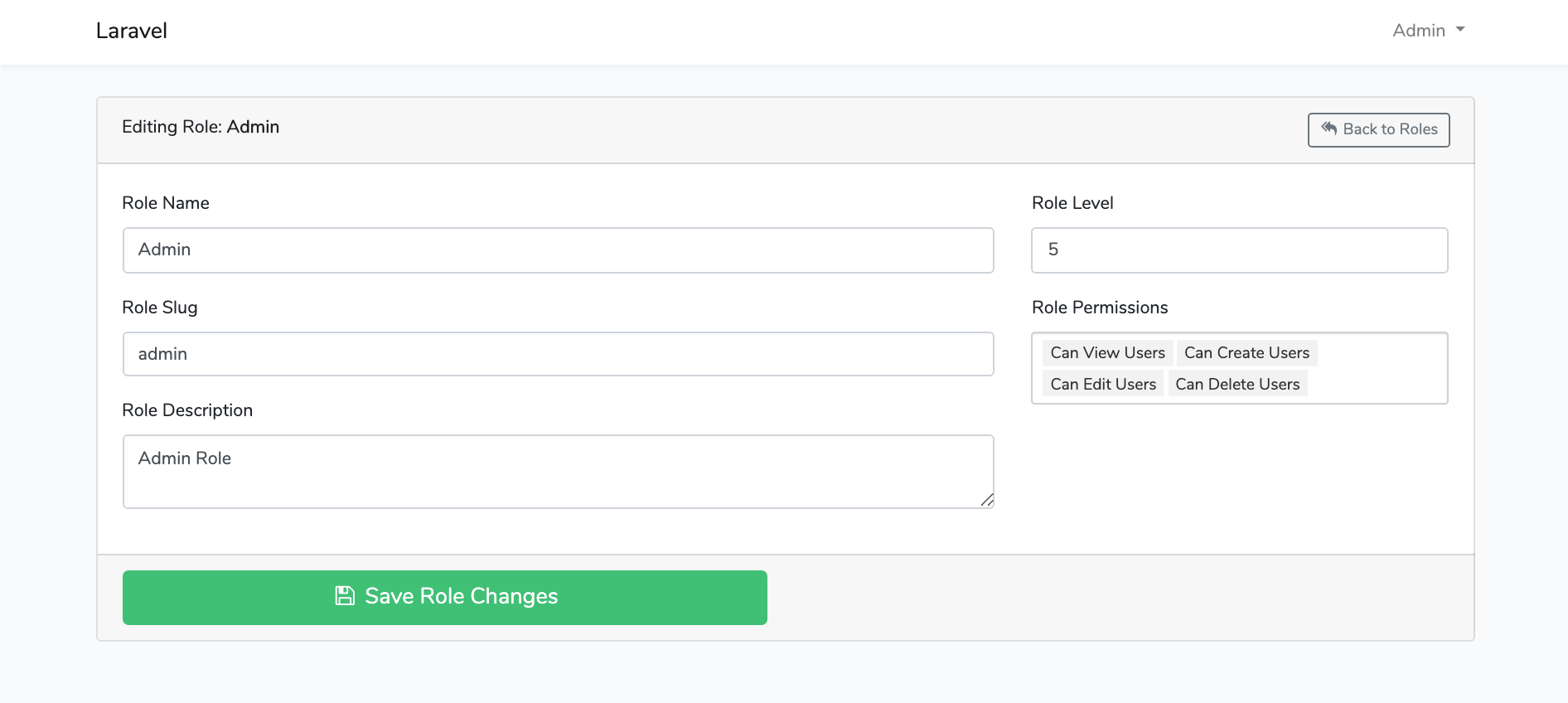 Laravel Roles GUI Edit Role