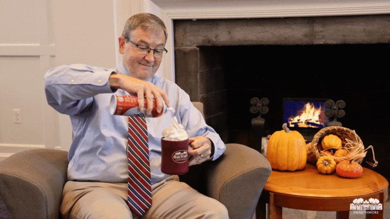 Jim Bock '90 with hot chocolate and whipped cream Jim Bock '90 with hot chocolate and whipped cream