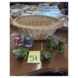 Assorted Ceramic Figurines and Basket