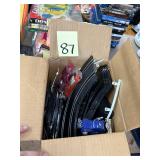 Box of Assorted Toys and Track Pieces