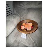 decorative wooden fruit bowl filled with artificia