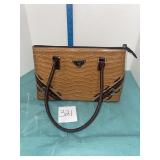 Prada Crocodile Embossed Tan & Brown Top Handle Ha