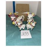 Ceramic Cow Creamer, Sugar Bowl, and Shaker Set
