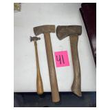 Vintage Wooden Handled Axes and Hammer
