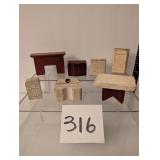 Antique vintage wooden dollhouse furniture pieces
