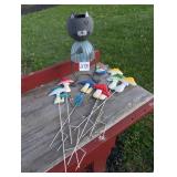 Painted Metal Cat Planter, mushroom garden decor