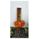 FALL DECOR - WOODEN SIGN AND METAL PUMPKIN