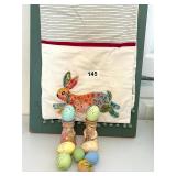 PIER ONE RABBIT RUNNER, PAIR EGG CUPS, ETC