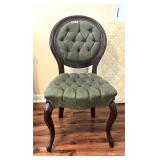 ANTIQUE BALLOON BACK TUFTED CHAIR - DAMASK FABRIC