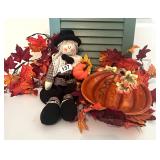 FALL DECOR, SCARECROW DOLL & PUMPKIN PLATTER