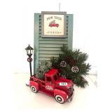 CHRISTMAS DECOR, RED TRUCK, FRAMED ART, WREATH