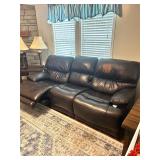 BROWN DOUBLE LEATHER RECLINING SOFA - BOTH ENDS