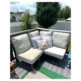 CORNER BENCH WITH CUSHIONS - SHOWS WEAR