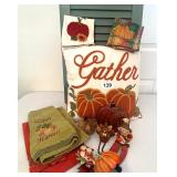 FALL DECOR, TOWELS,PILLOW AND TURKEY,SCARECROW