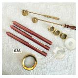 TAPERS, BRASS SNUFFERS, BRASS CANDLE TOPPERS,ETC