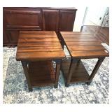 PAIR OF WOODEN END TABLES - 2 TIER