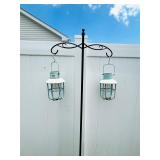 GARDEN DOUBLE SHEPHERD HOOK & 2 SOLAR LANTERNS