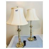 PAIR OF FOLK ART WOODEN LAMP BASE & SHADES