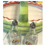 WATERMELON CERMAIC BASKET, OIL & VINEGAR SET
