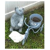 GARDEN TRIKE PLANTER, BUNNY AND 2 SMALL POT