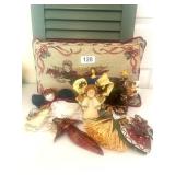 CHRISTMAS GROUPING OF ANGELS, PILLOW & ORNAMENTS