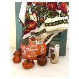 FALL REC TABLECLOTH, PUMPKINS AND LIGHTS,ETC