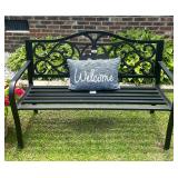 BLACK METAL BENCH WITH WELCOME PILLOW
