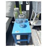 BLUE TABLE AND 3 JARS, 2 SOLAR FAIRY LIGHTS