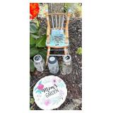 GARDEN STONE, CHAIR, SOLAR JAR LIGHTS - SHOWS WEAR