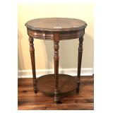 ANTIQUE SCALLOPED INLAID 2 TIER TABLE