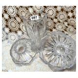 3 LOTUS CRYSTAL VASE AND BOWLS BY GORHAM