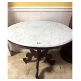VICTORIAN MARBLE TOP OVAL, CARVED  PARLOR TABLE
