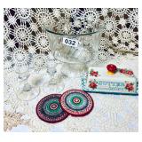TRIFLE BOWL, PIONEER WOMAN BUTTER DISH-2 COASTERS