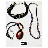 VINTAGE COSTUME NECKLACE LOT, BLACK,PURPLE,RED
